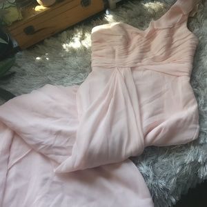 David's Bridal Petal Pink Long Bridesmaid Dress